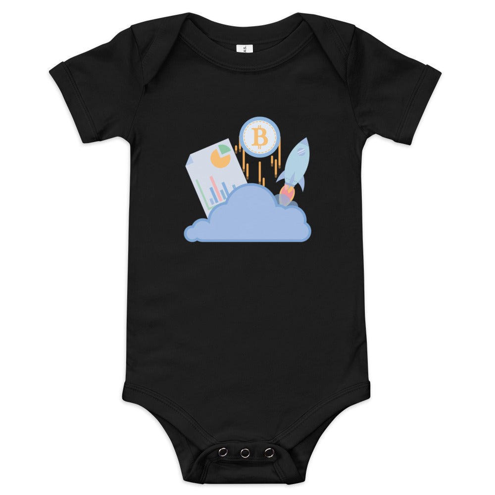 Shop the Bitcoin Baby Short Sleeve One Piece—adorable and comfortable Bitcoin-themed onesie for your little pleb in black