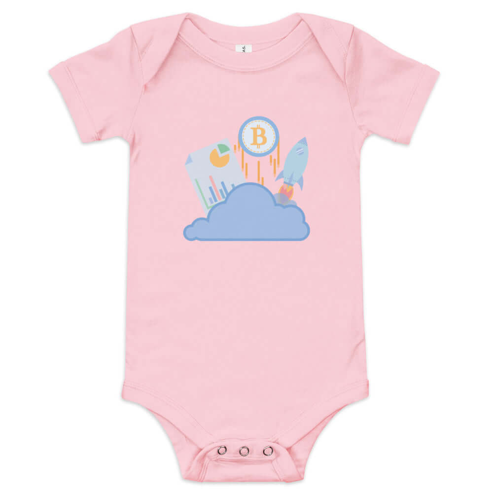 Shop the Bitcoin Baby Short Sleeve One Piece—adorable and comfortable Bitcoin-themed onesie for your little pleb in pink