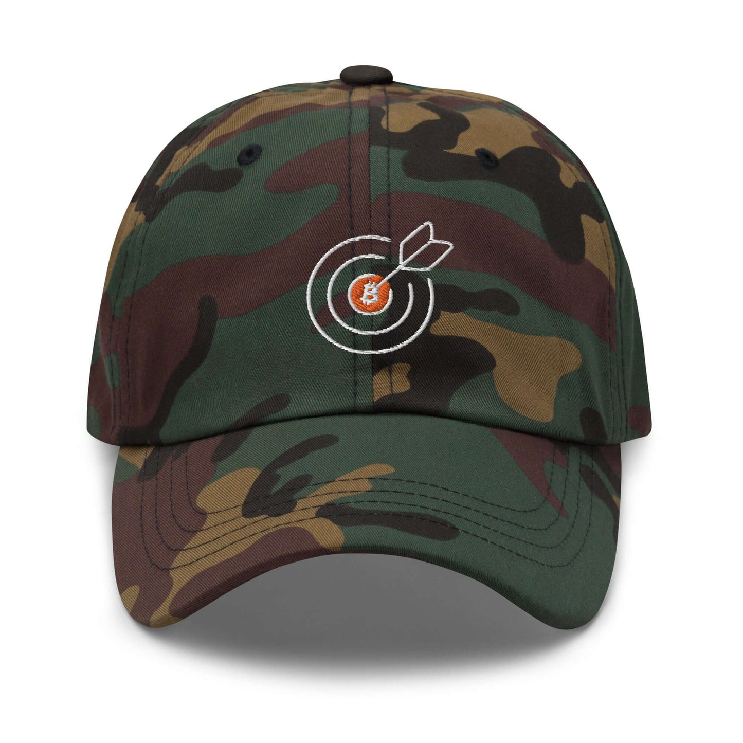 The Goal is Living Life on Your Own Terms Dad Hat – Adjustable cap with a Bitcoin-themed empowering slogan design