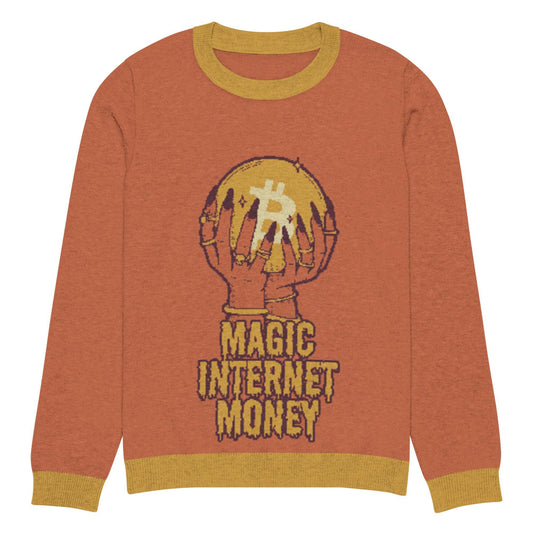 Bitcoin Magic Internet Money Knitted Crew Neck Sweater – Cozy sweater with a Bitcoin-themed magic internet money design