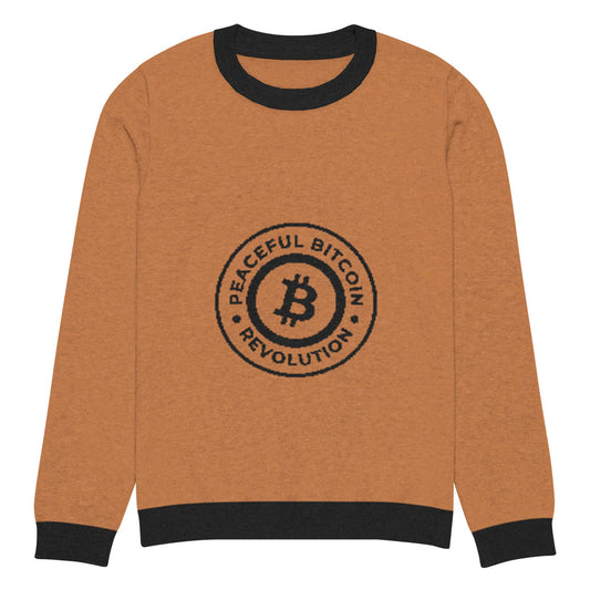 Bitcoin Peaceful Revolution Knitted Crew Neck Sweater – Cozy sweater with a Bitcoin-themed peaceful revolution design