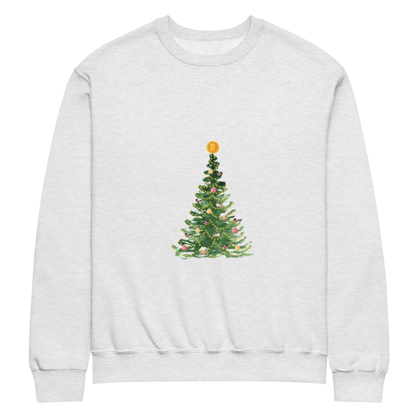 Bitcoin Christmas Tree Crew Neck Sweatshirt – Festive sweatshirt with a Bitcoin-themed Christmas tree design