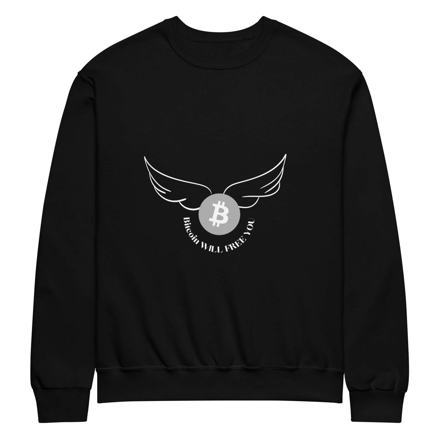 Bitcoin Will Free You Crew Neck Sweatshirt – Comfortable sweatshirt featuring a Bitcoin empowerment slogan