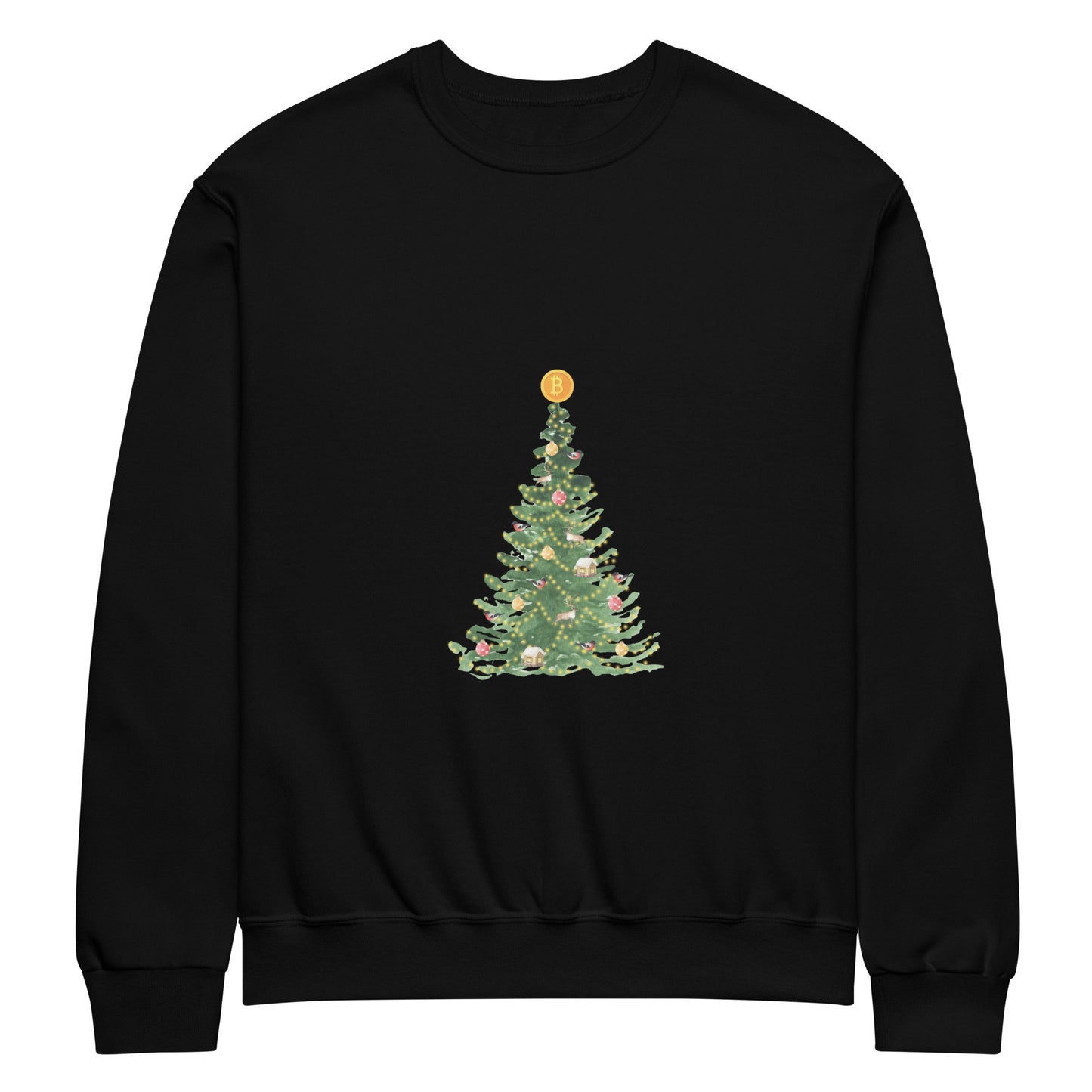 Bitcoin Christmas Tree Crew Neck Sweatshirt – Festive sweatshirt with a Bitcoin-themed Christmas tree design