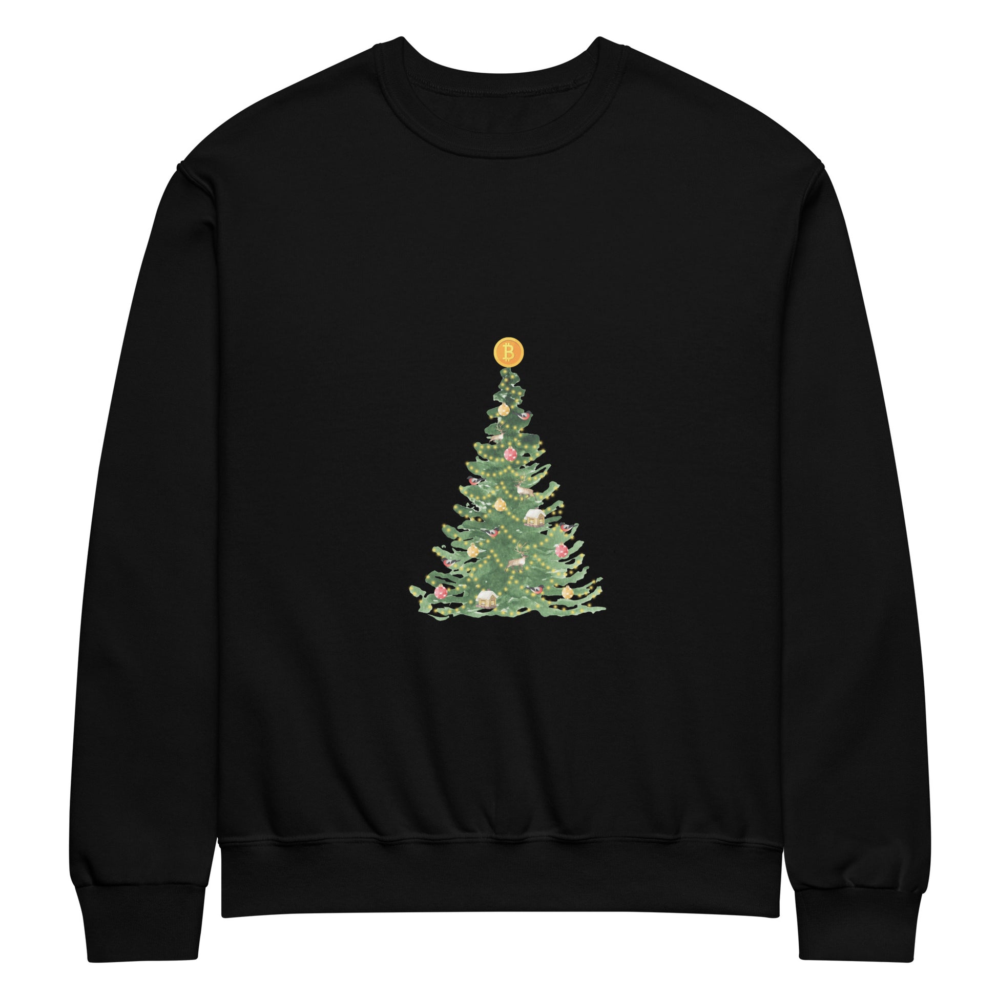 Bitcoin Christmas Tree Crew Neck Sweatshirt – Festive sweatshirt with a Bitcoin-themed Christmas tree design