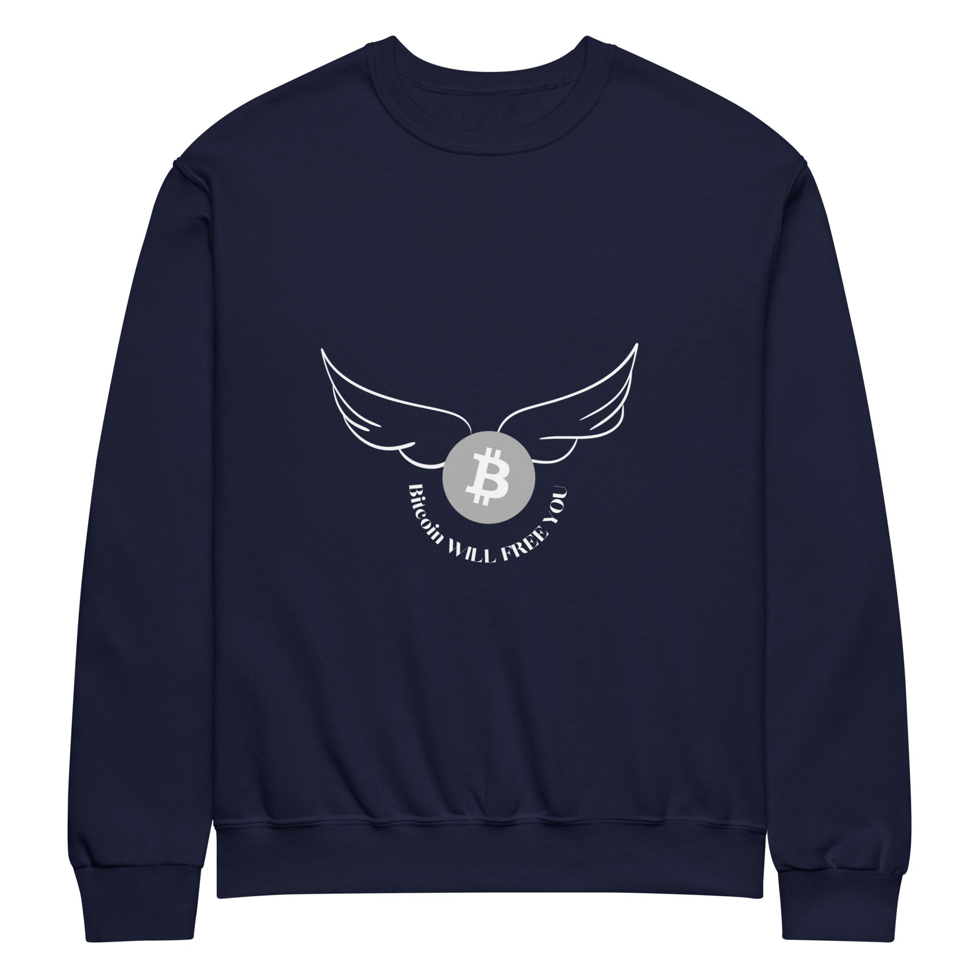 Bitcoin Will Free You Crew Neck Sweatshirt – Comfortable sweatshirt featuring a Bitcoin empowerment slogan