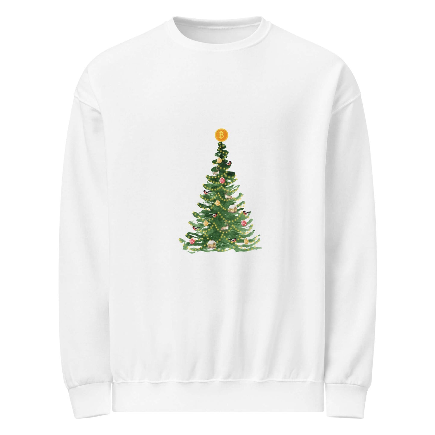 Bitcoin Christmas Tree Crew Neck Sweatshirt – Festive sweatshirt with a Bitcoin-themed Christmas tree design