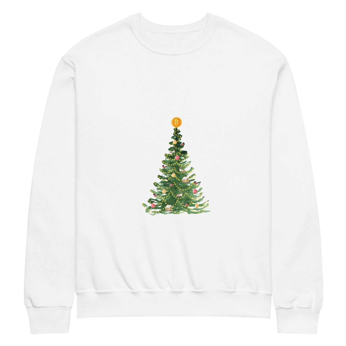Bitcoin Christmas Tree Crew Neck Sweatshirt – Festive sweatshirt with a Bitcoin-themed Christmas tree design