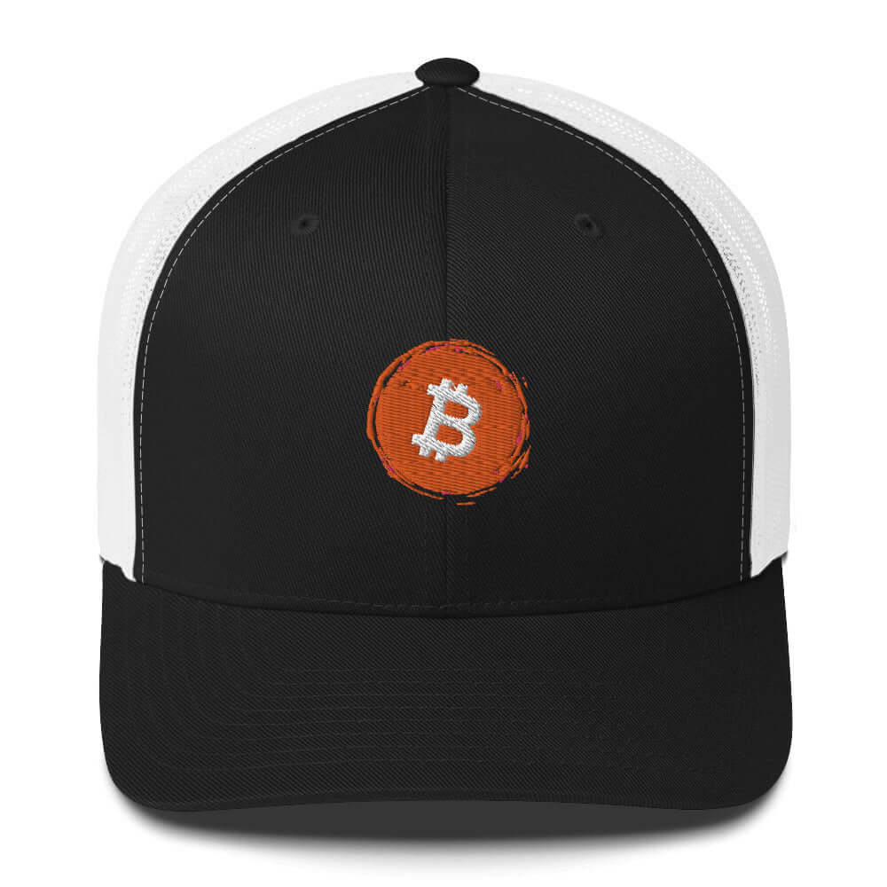 Bitcoin Trucker Cap – Stylish Mesh Snapback Hat for Bitcoin plebs black and white