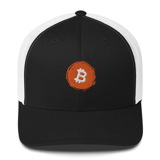 Bitcoin Trucker Cap – Stylish Mesh Snapback Hat for Bitcoin plebs black and white