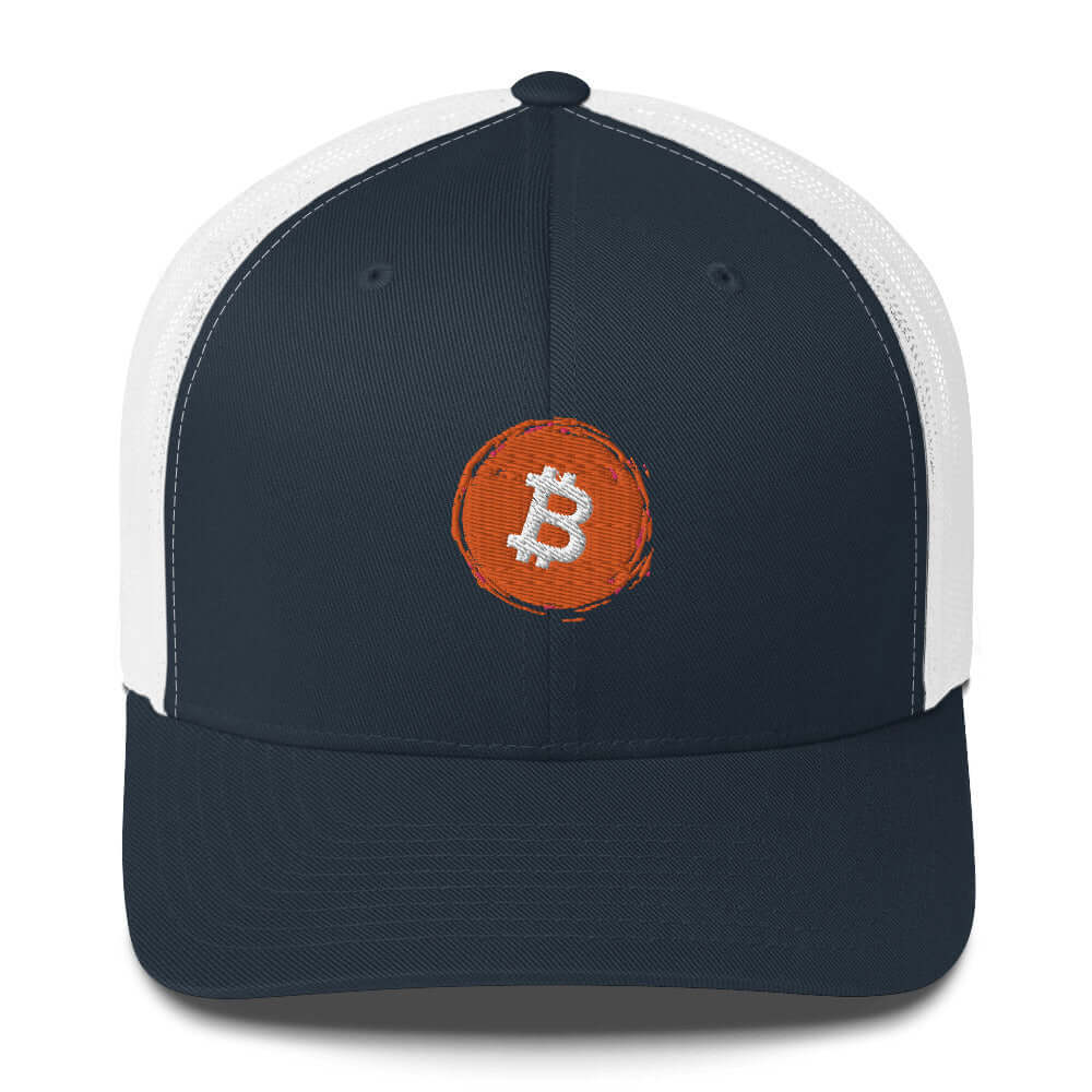 Bitcoin Trucker Cap – Stylish Mesh Snapback Hat for Bitcoin plebs black and white