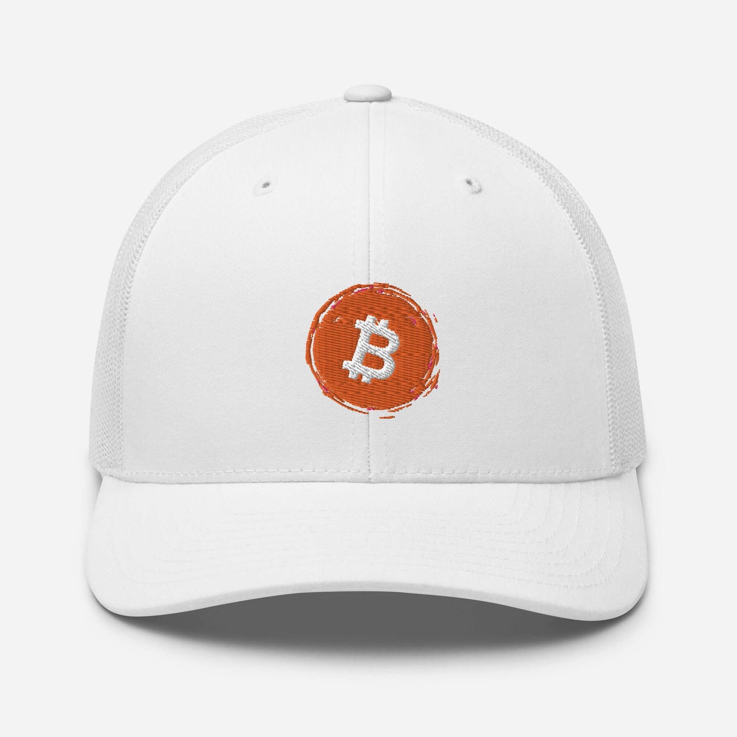 Bitcoin Trucker Cap – Stylish Mesh Snapback Hat for Bitcoin plebs white