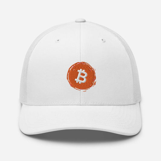 Bitcoin Trucker Cap – Stylish Mesh Snapback Hat for Bitcoin plebs white