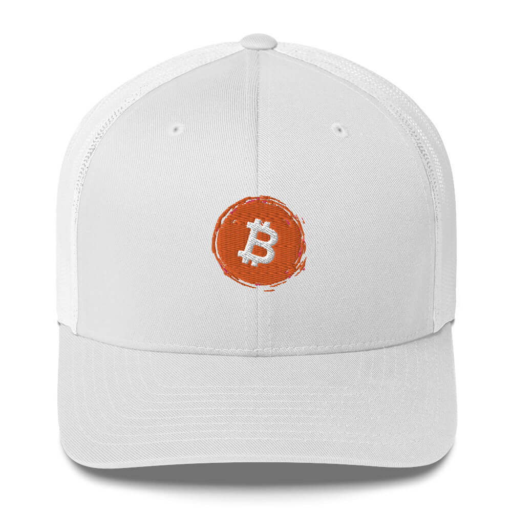 Bitcoin Trucker Cap – Stylish Mesh Snapback Hat for Bitcoin plebs white
