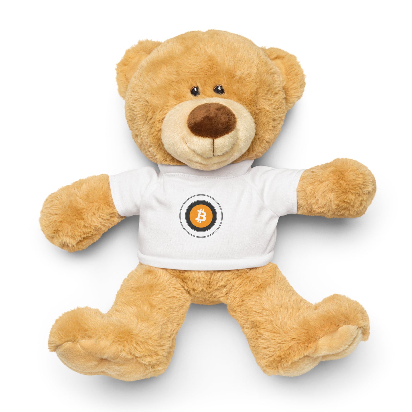 Bitcoin Teddy Bear with T-Shirt – Plush teddy bear wearing a Bitcoin-themed t-shirt
