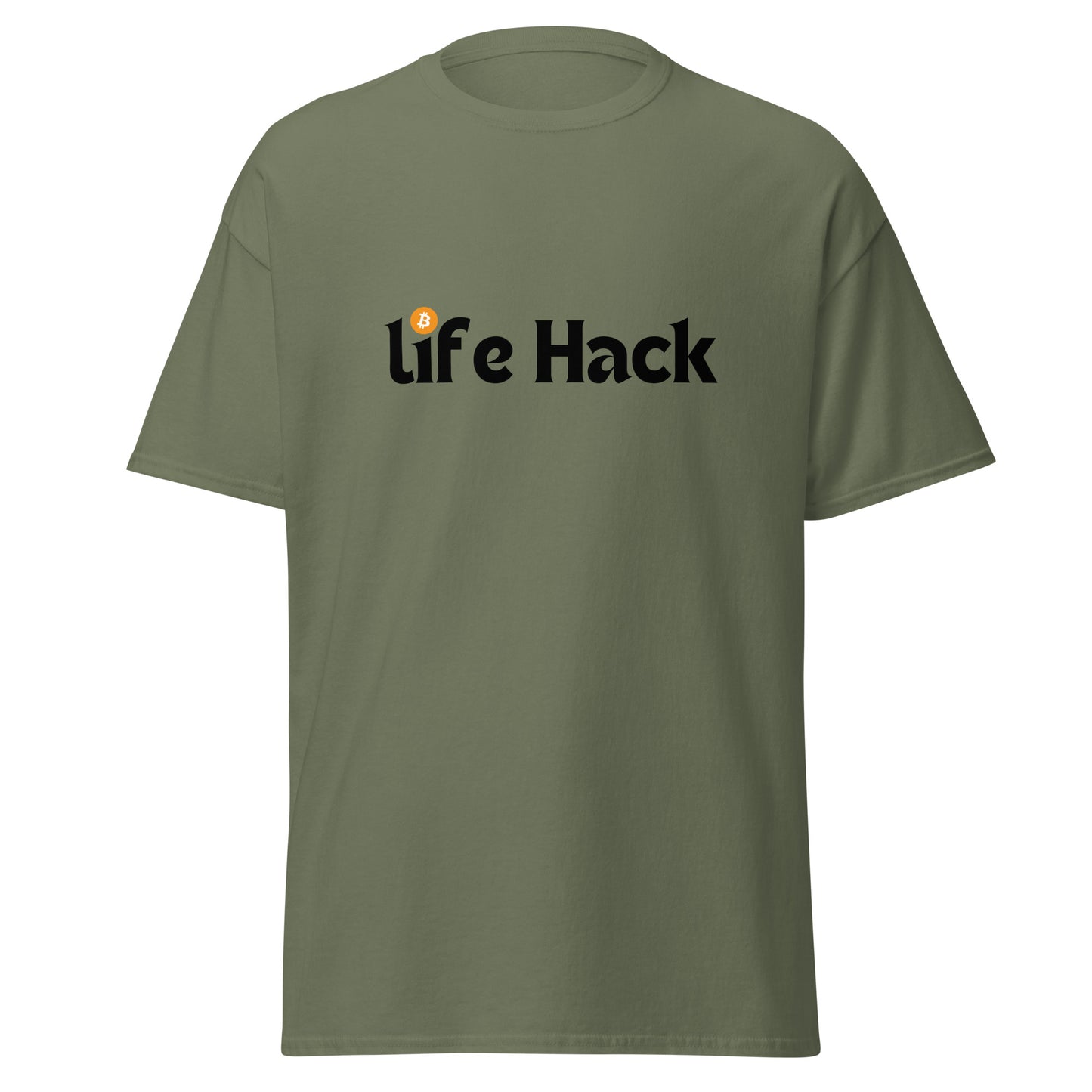 Life Hack Unisex Classic Tee – Casual and comfortable t-shirt with a Bitcoin-themed 'Life Hack' design