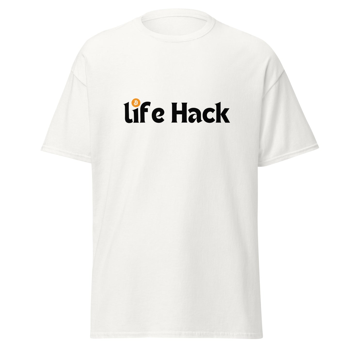 Life Hack Unisex Classic Tee – Casual and comfortable t-shirt with a Bitcoin-themed 'Life Hack' design
