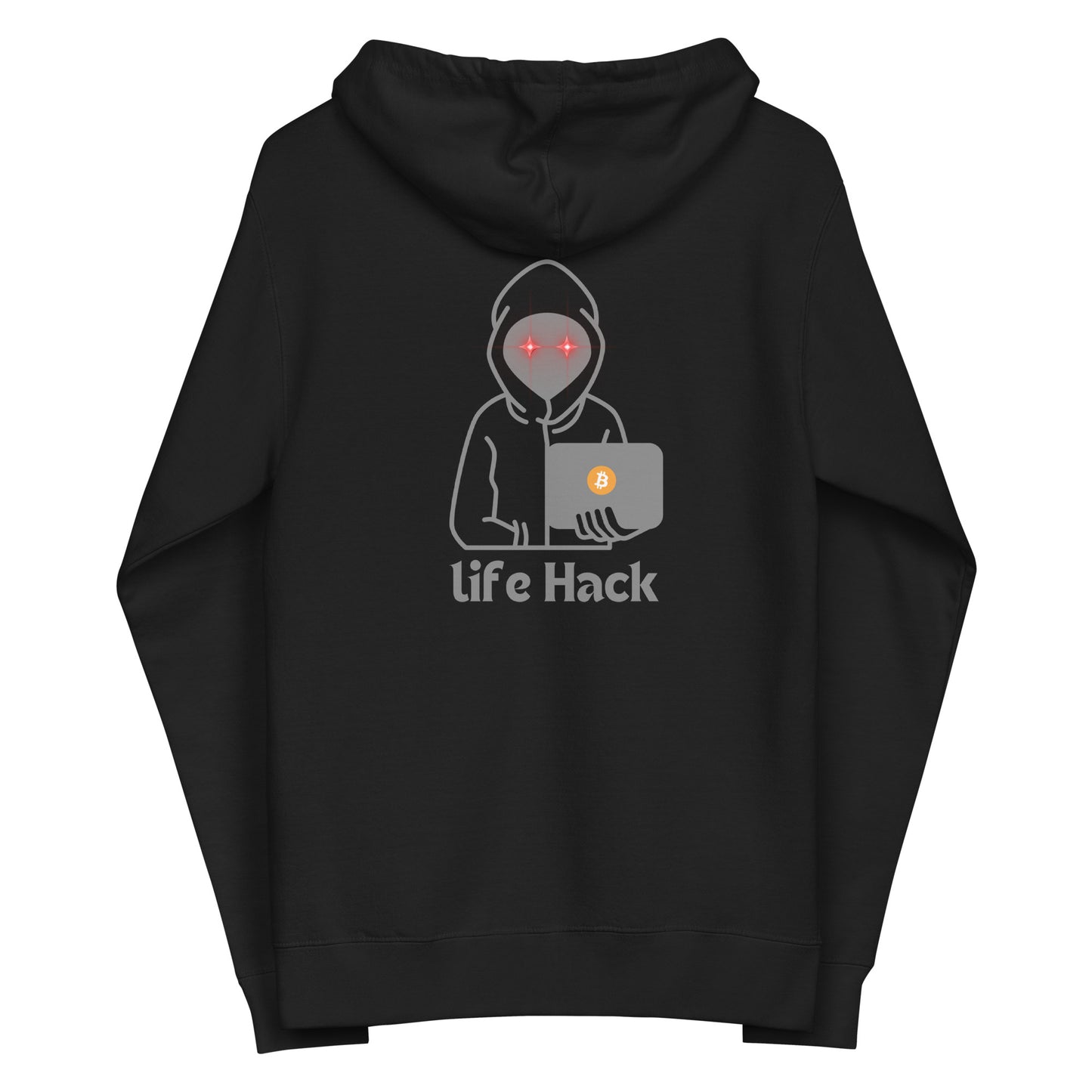 Life Hack Unisex Fleece Zip-Up Hoodie – Soft and warm zip-up hoodie with a Bitcoin-themed 'Life Hack' design