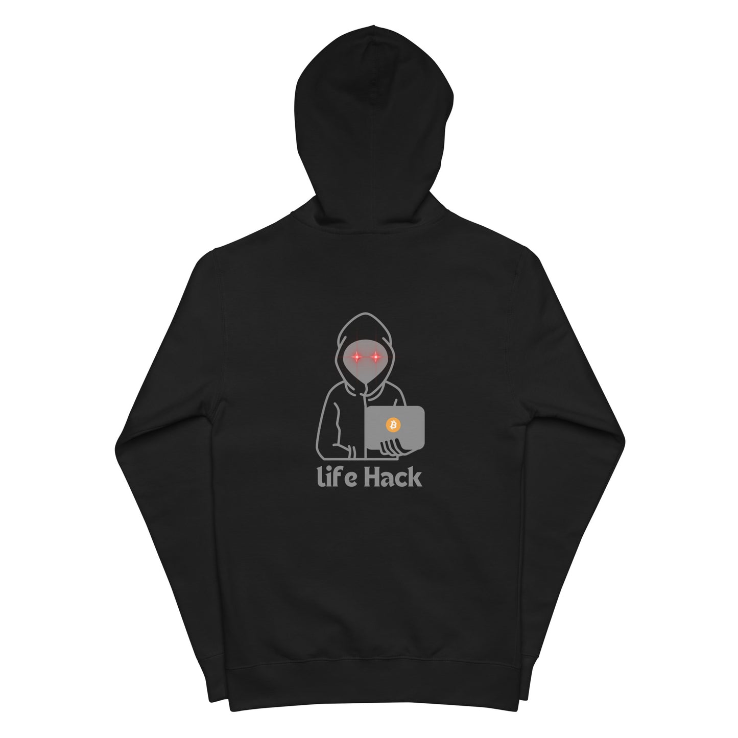 Life Hack Unisex Fleece Zip-Up Hoodie – Soft and warm zip-up hoodie with a Bitcoin-themed 'Life Hack' design