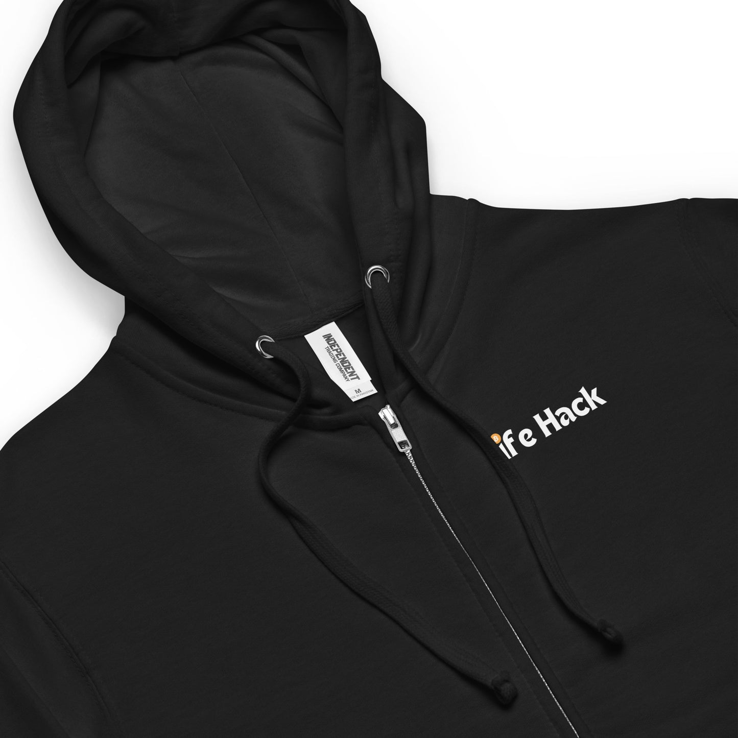 Life Hack Unisex Fleece Zip-Up Hoodie – Soft and warm zip-up hoodie with a Bitcoin-themed 'Life Hack' design