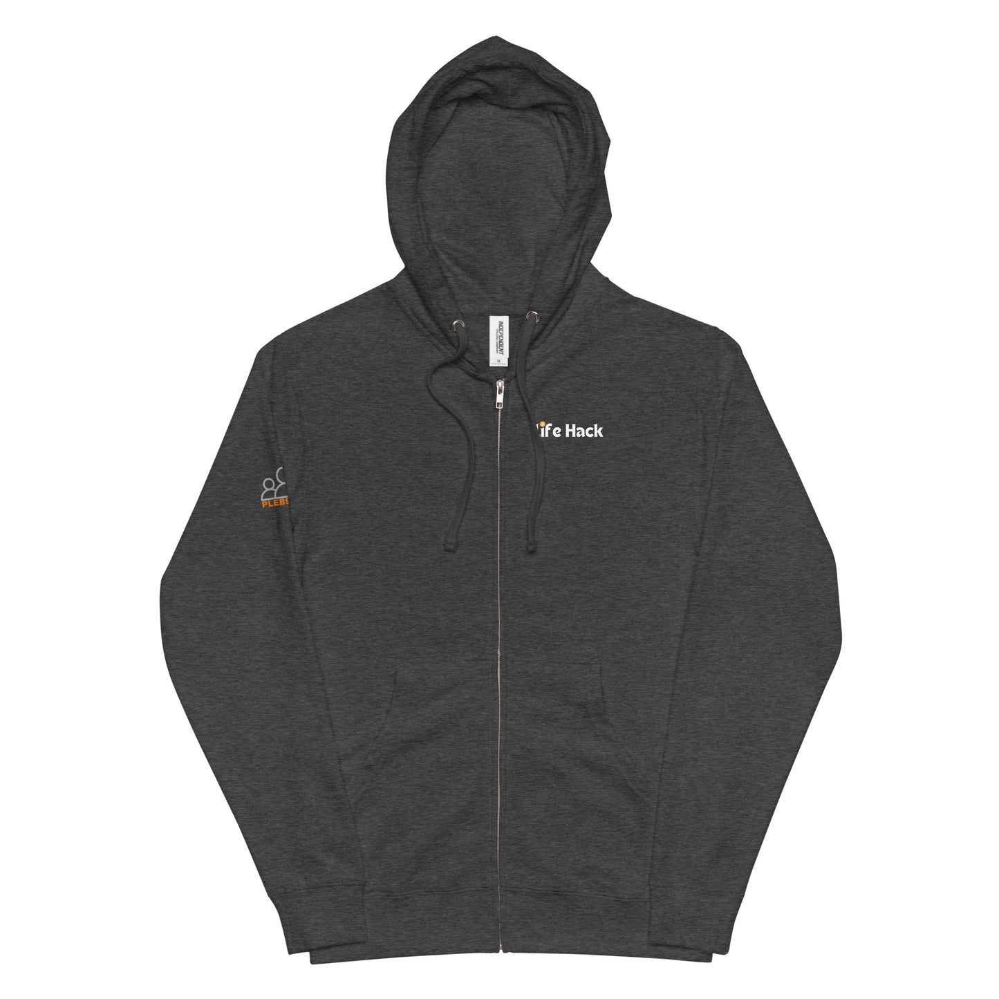 Life Hack Unisex Fleece Zip-Up Hoodie – Soft and warm zip-up hoodie with a Bitcoin-themed 'Life Hack' design
