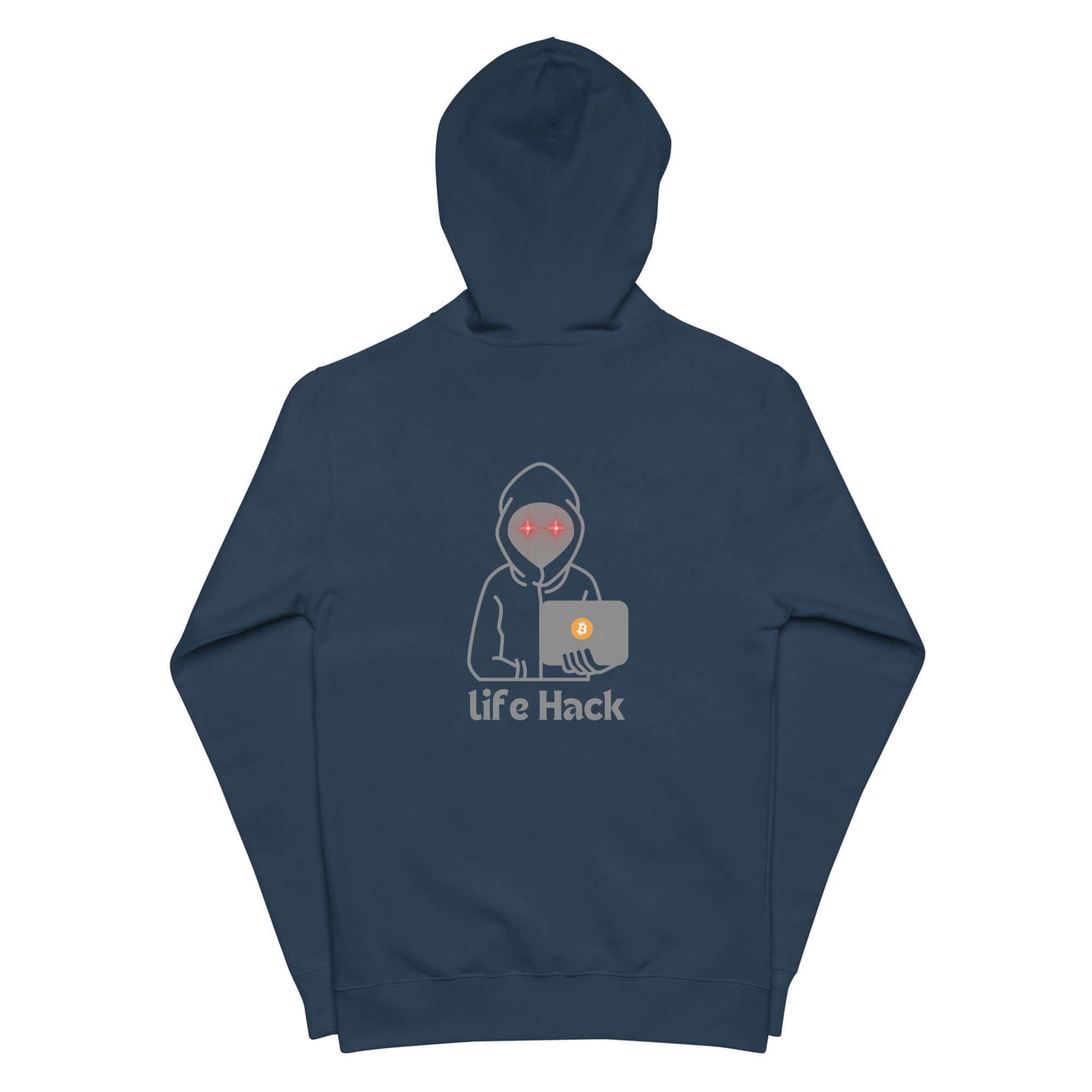 Life Hack Unisex Fleece Zip-Up Hoodie – Soft and warm zip-up hoodie with a Bitcoin-themed 'Life Hack' design