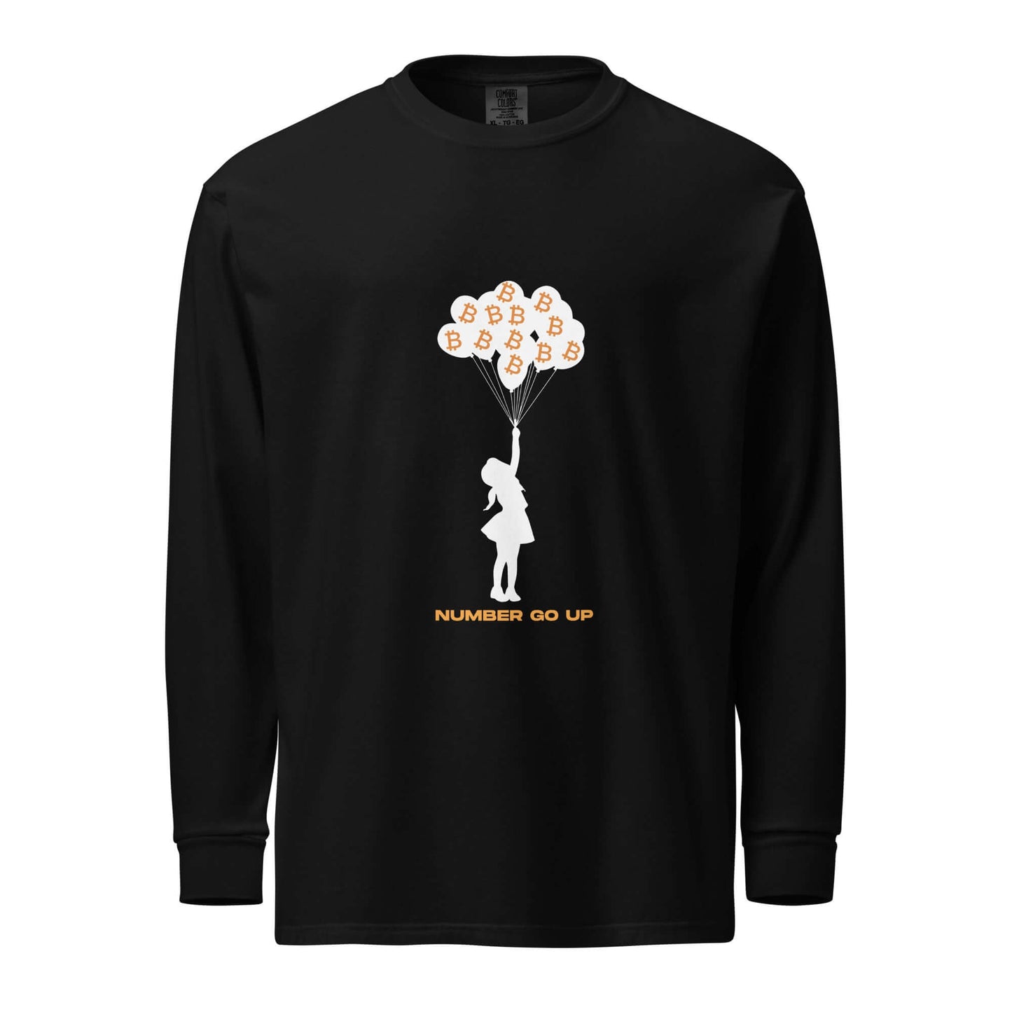 Garment-Dyed Number Go Up Heavyweight Long-Sleeve Shirt – Soft, durable long-sleeve shirt with a Bitcoin-themed 'Number Go Up' design