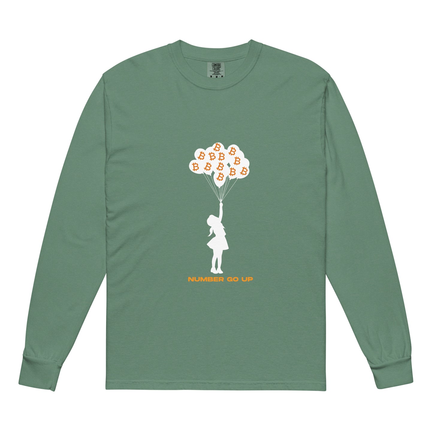 Garment-Dyed Number Go Up Heavyweight Long-Sleeve Shirt – Soft, durable long-sleeve shirt with a Bitcoin-themed 'Number Go Up' design