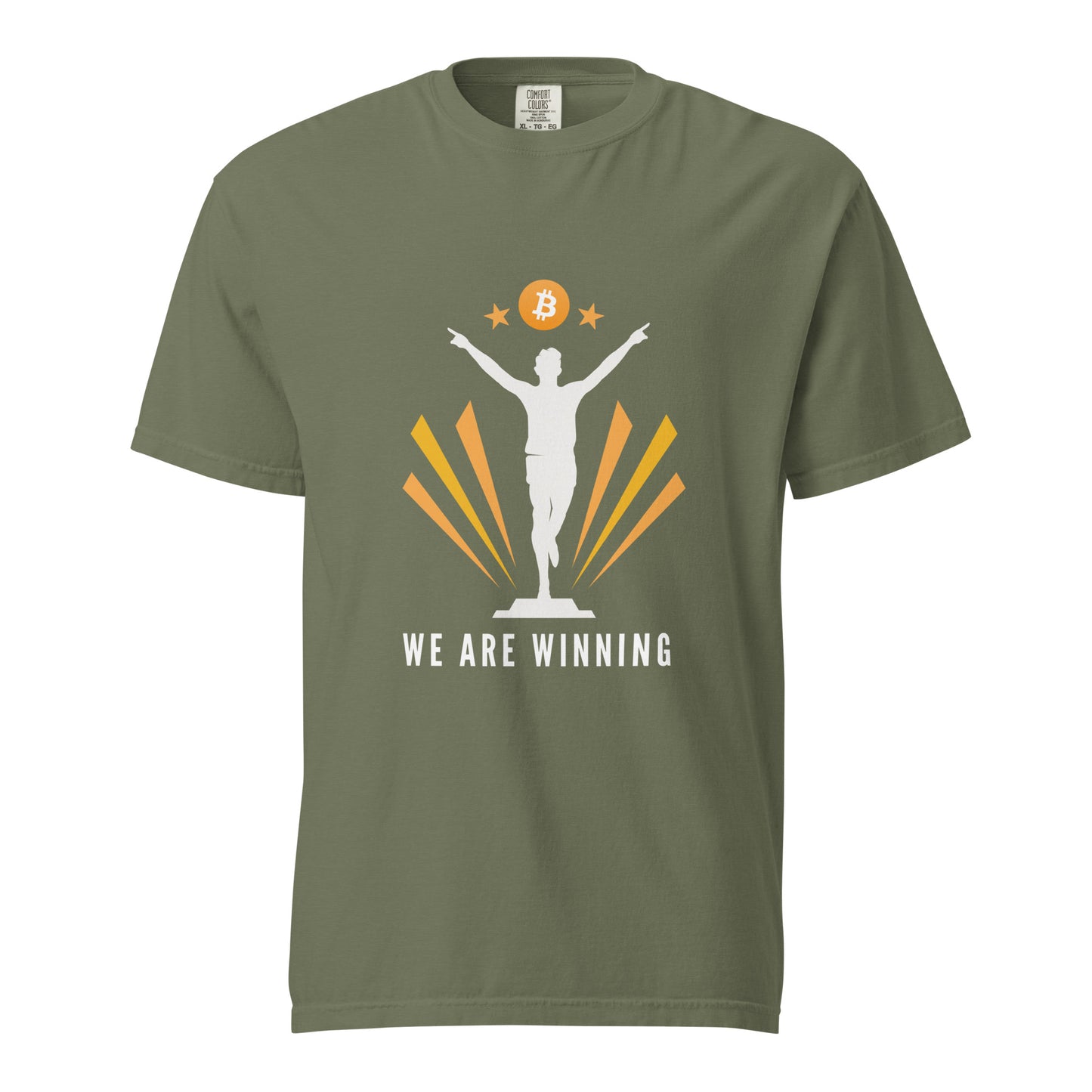 We Are Winning Unisex Garment-Dyed Heavyweight T-Shirt – Soft, durable t-shirt with a Bitcoin-themed 'We Are Winning' design