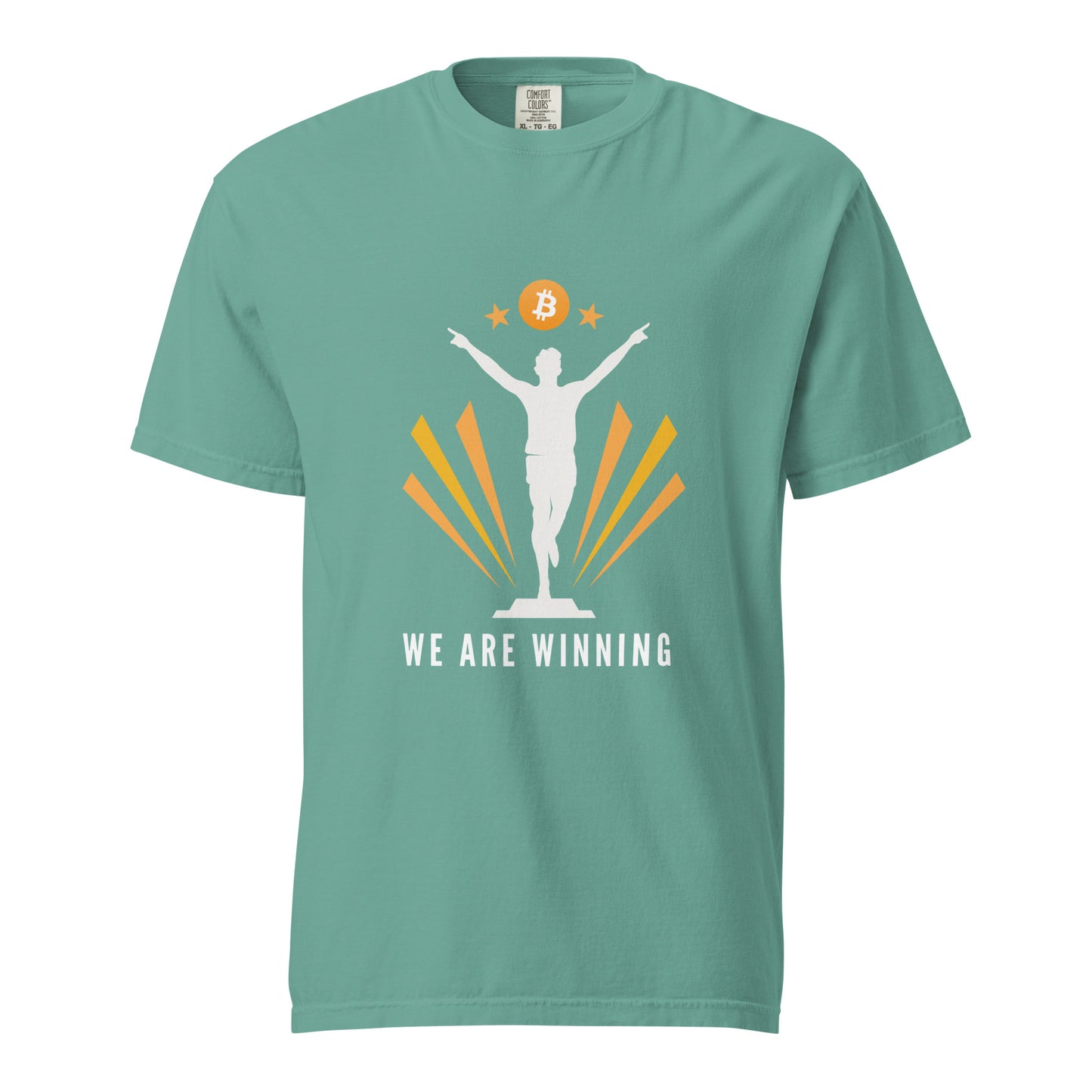 We Are Winning Unisex Garment-Dyed Heavyweight T-Shirt – Soft, durable t-shirt with a Bitcoin-themed 'We Are Winning' design