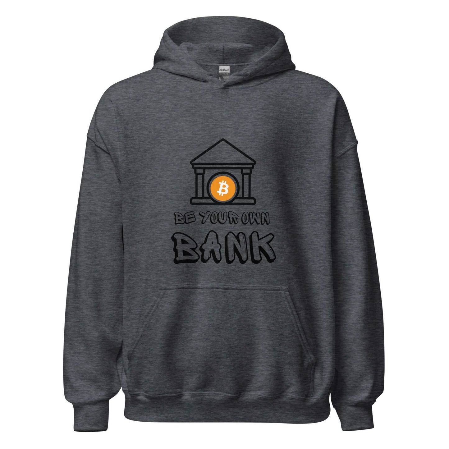 Shop the Be Your Own Bank Unisex Hoodie—Bitcoin-inspired hoodie for those who believe in financial freedom and self-sovereignty dark heather