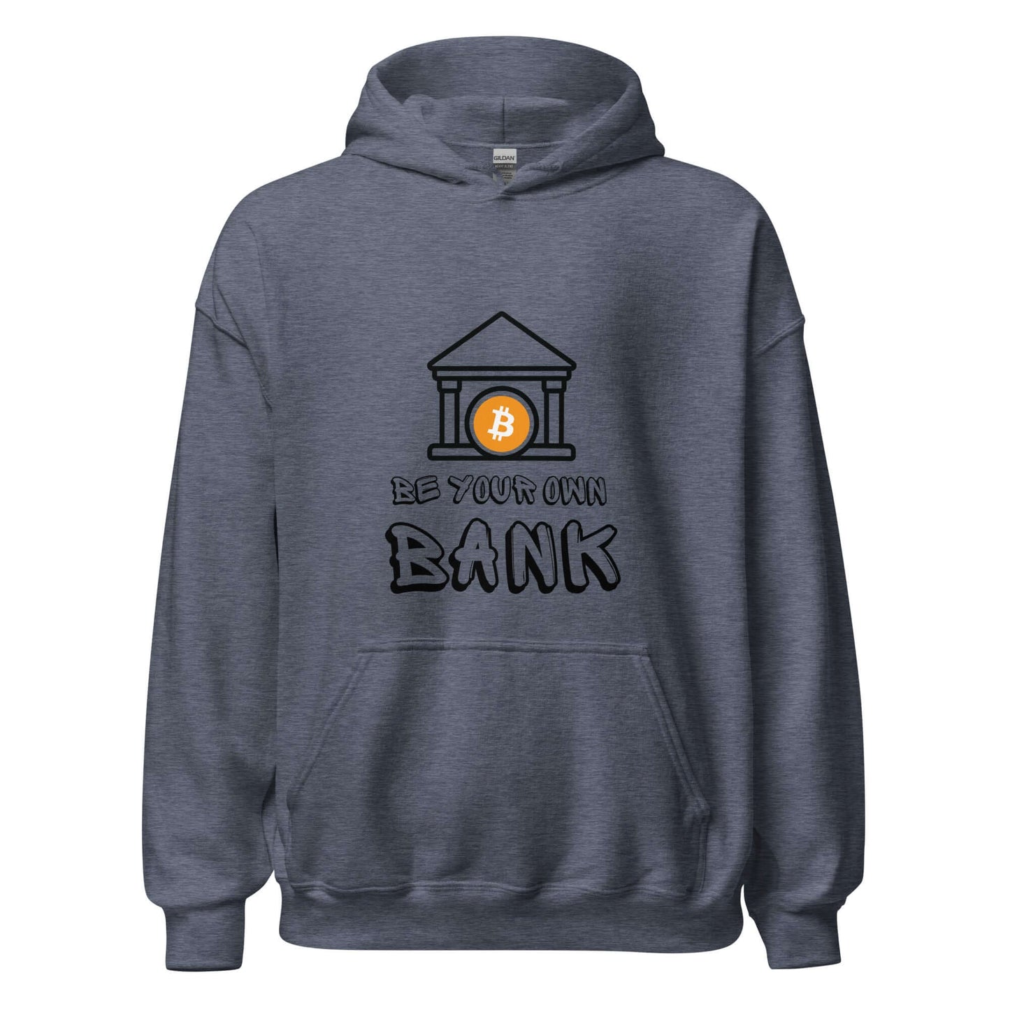 Shop the Be Your Own Bank Unisex Hoodie—Bitcoin-inspired hoodie for those who believe in financial freedom and self-sovereignty in heather sport
