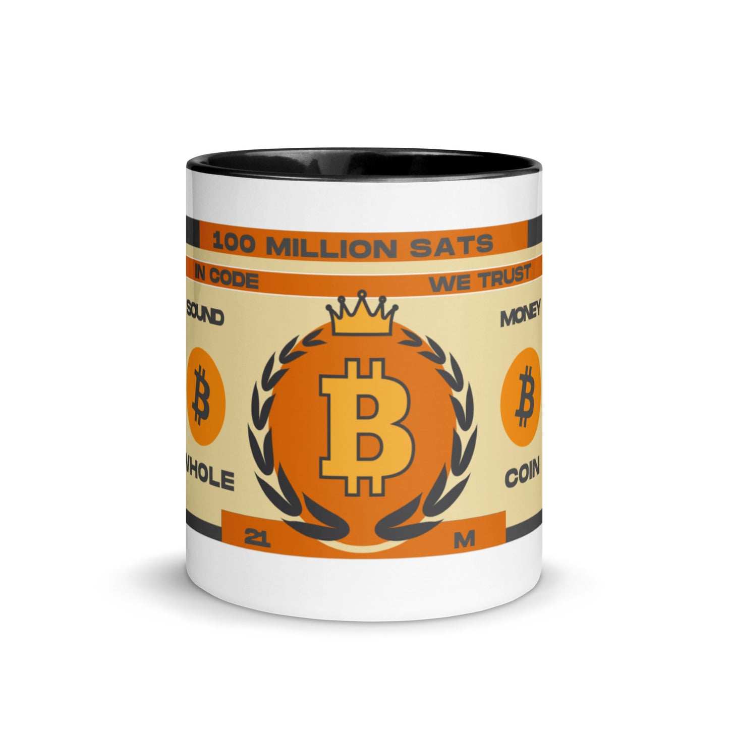 Whole Coin Mug with Color Inside – Ceramic mug with Bitcoin-themed 'Whole Coin' design and colorful interior