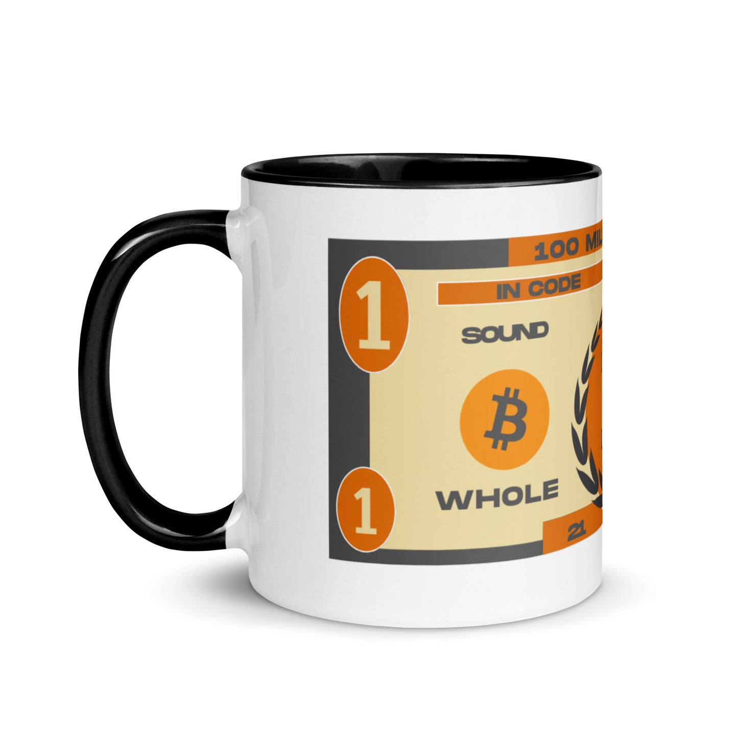 Whole Coin Mug with Color Inside – Ceramic mug with Bitcoin-themed 'Whole Coin' design and colorful interior