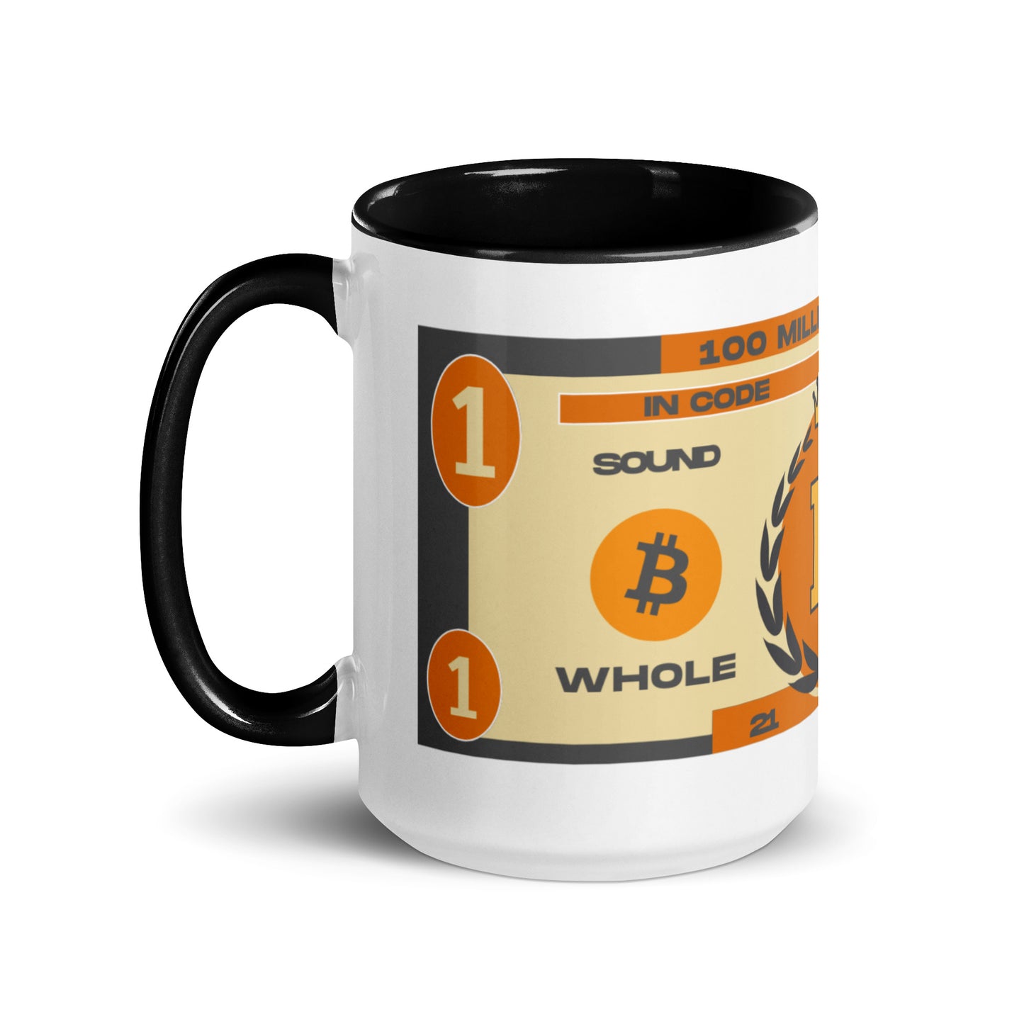 Whole Coin Mug with Color Inside – Ceramic mug with Bitcoin-themed 'Whole Coin' design and colorful interior