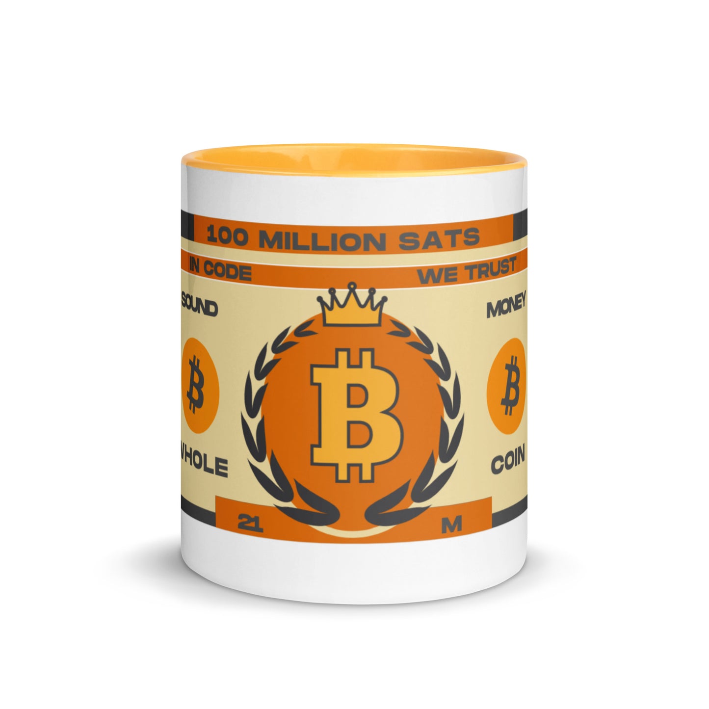 Whole Coin Mug with Color Inside – Ceramic mug with Bitcoin-themed 'Whole Coin' design and colorful interior
