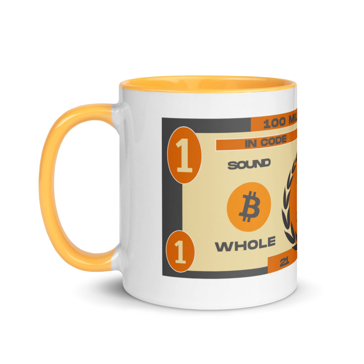 Whole Coin Mug with Color Inside – Ceramic mug with Bitcoin-themed 'Whole Coin' design and colorful interior