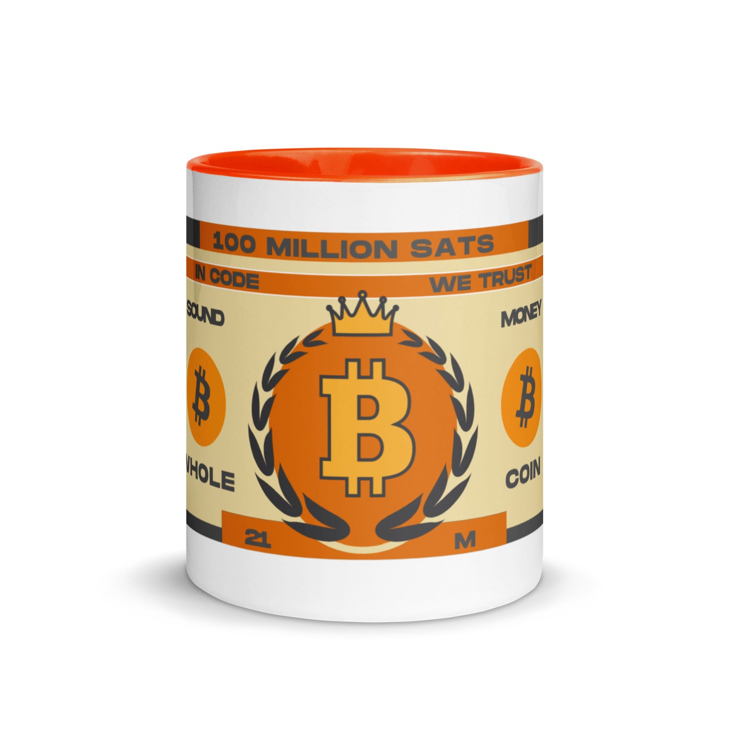 Whole Coin Mug with Color Inside – Ceramic mug with Bitcoin-themed 'Whole Coin' design and colorful interior
