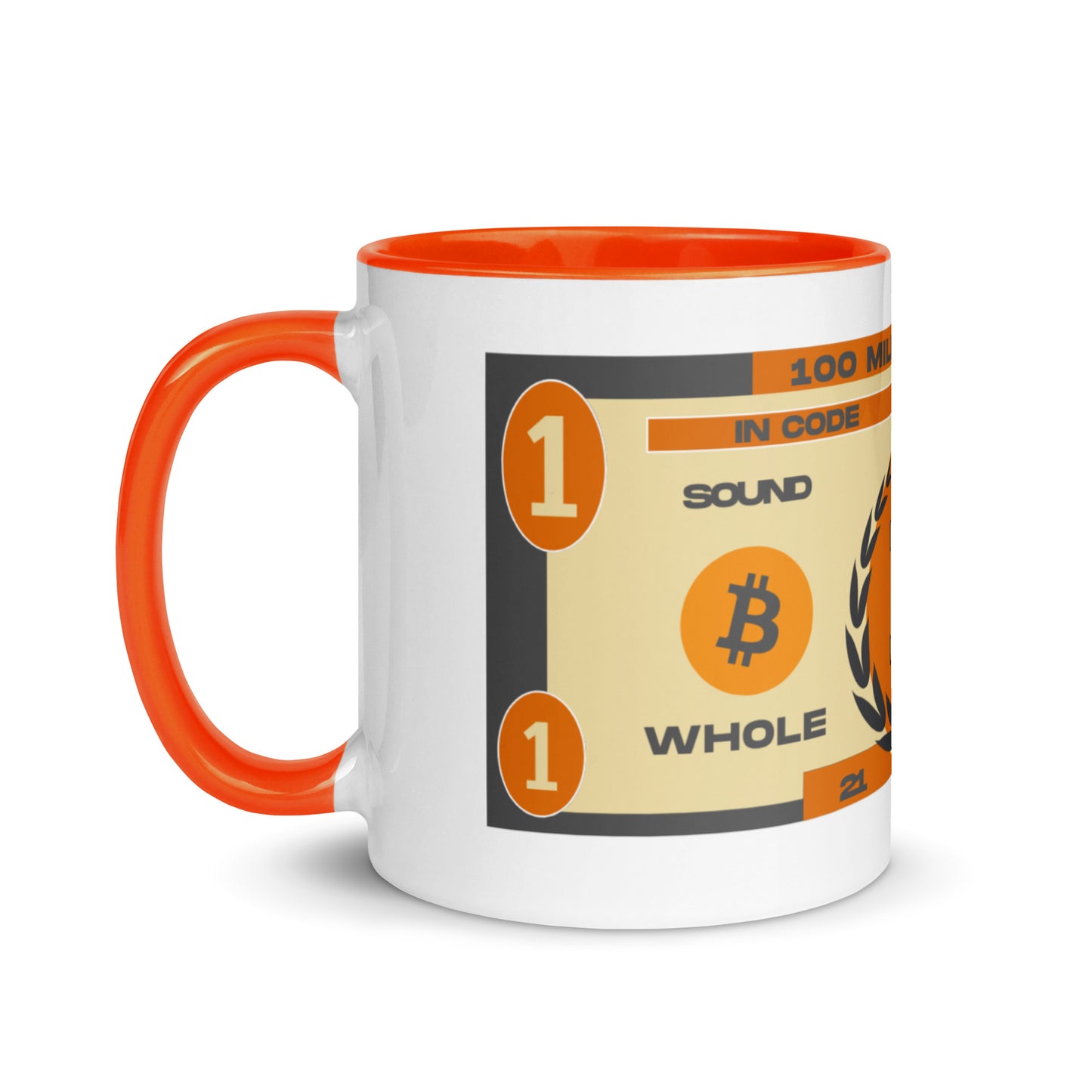 Whole Coin Mug with Color Inside – Ceramic mug with Bitcoin-themed 'Whole Coin' design and colorful interior