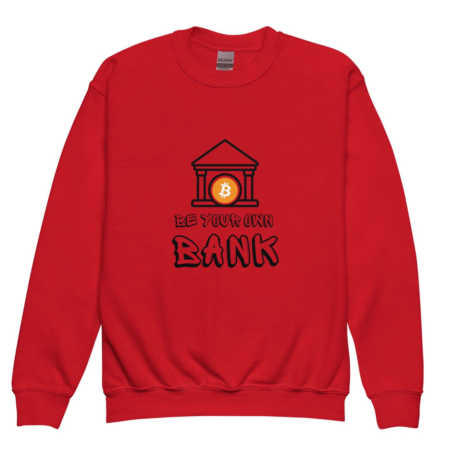 Shop the Be Your Own Bank crewneck sweatshirt —for those who believe in financial freedom and self-sovereignty in red