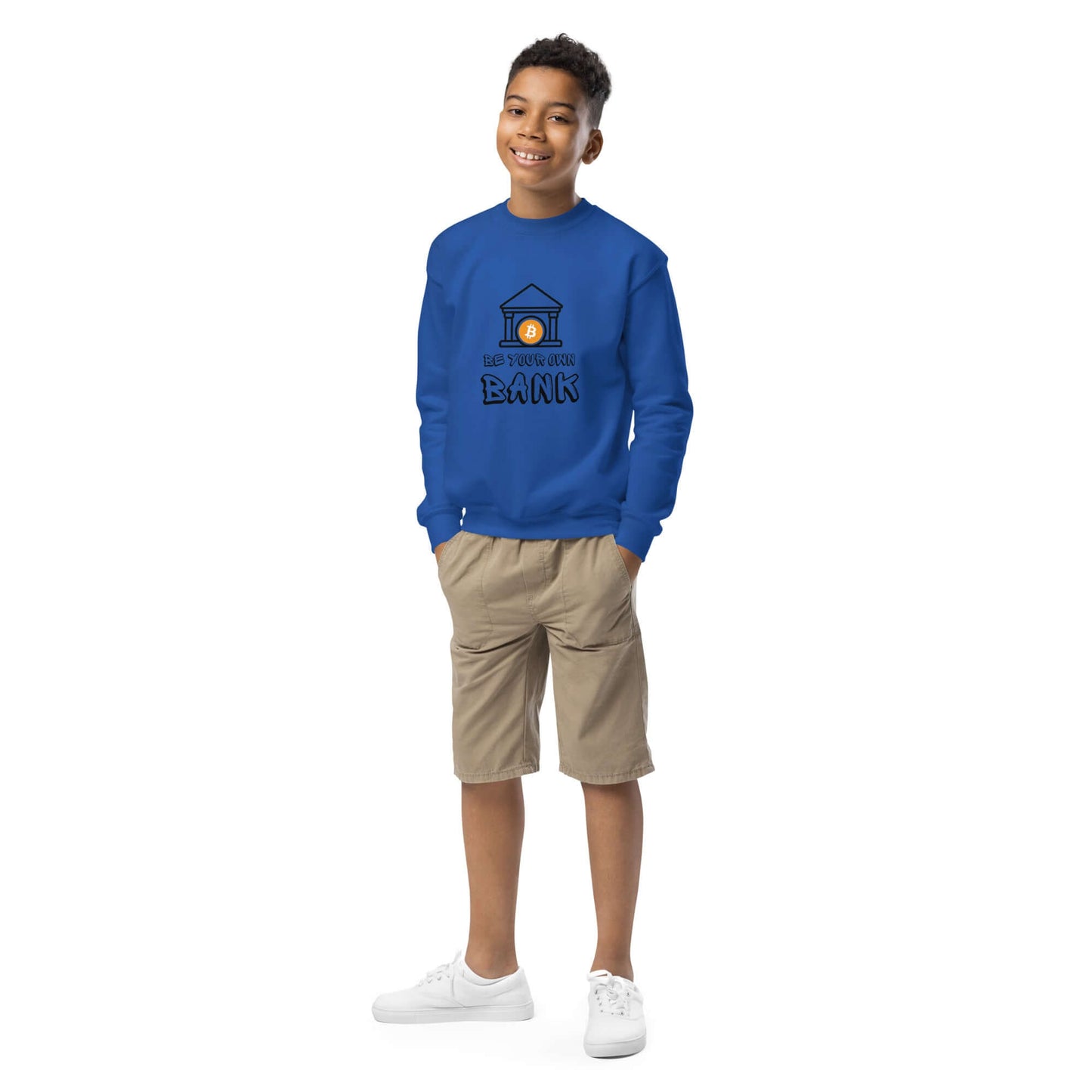 Shop the Be Your Own Bank crewneck sweatshirt —for those who believe in financial freedom and self-sovereignty in royal blue