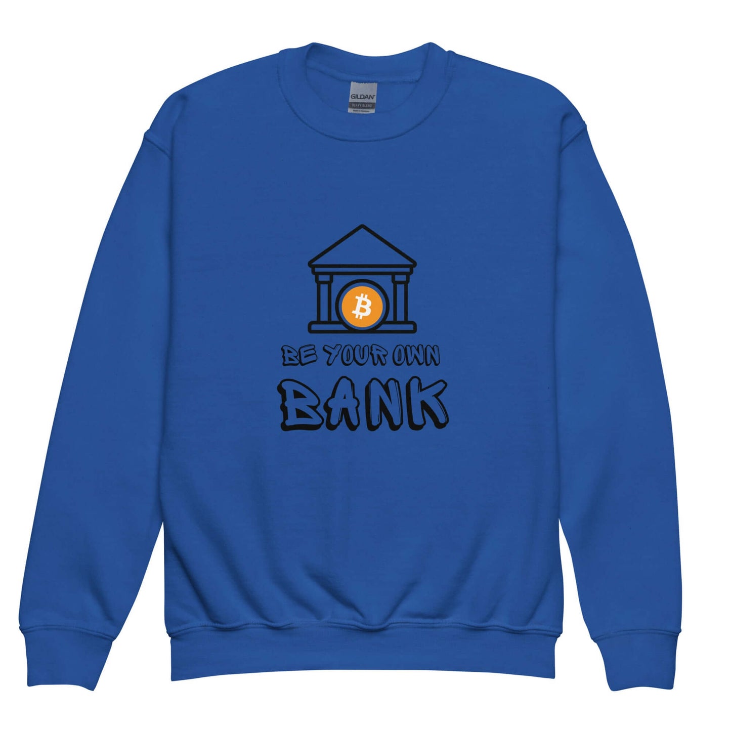 Shop the Be Your Own Bank crewneck sweatshirt —for those who believe in financial freedom and self-sovereignty in royal blue