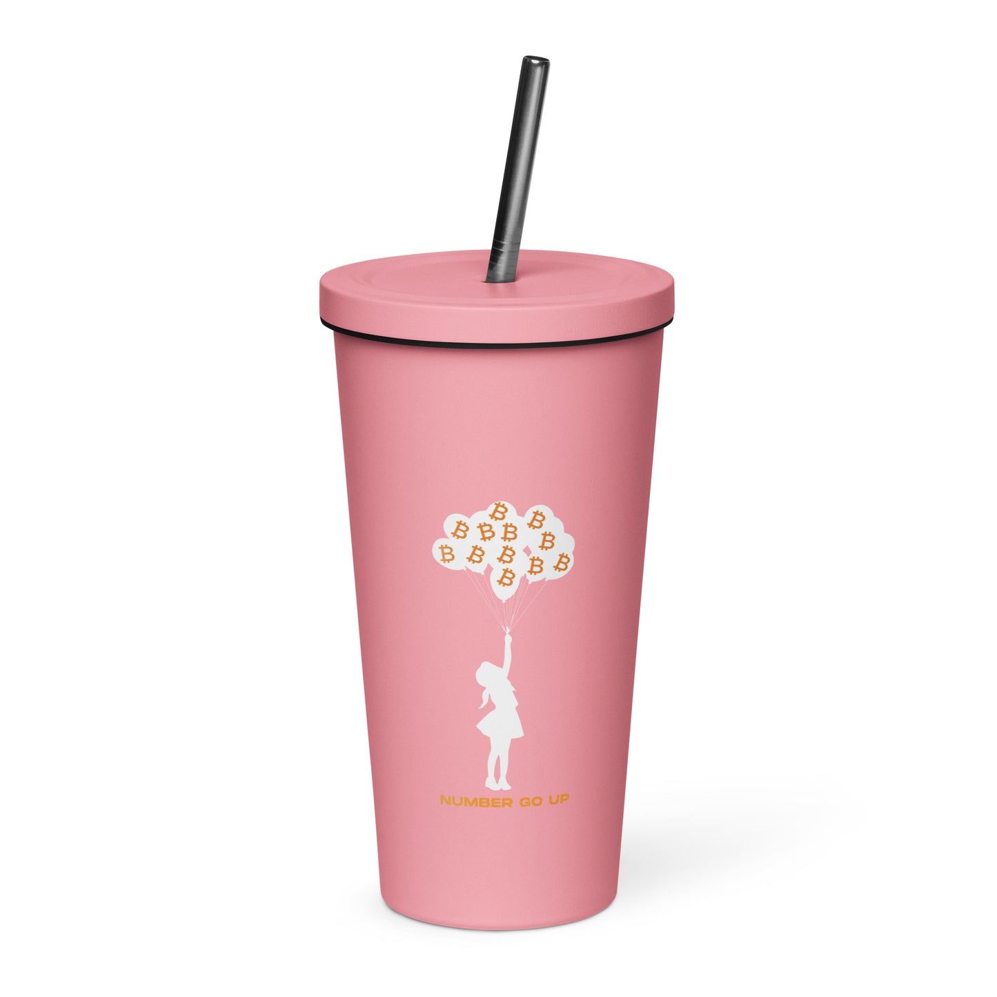 Insulated Number Go Up Tumbler with Straw – Stainless steel tumbler with Bitcoin-themed 'Number Go Up' design and reusable straw