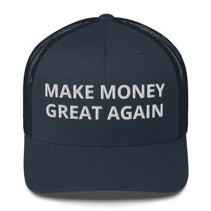 MAKE MONEY GREAT AGAIN Trucker Cap – Mesh-back cap with Bitcoin-themed slogan design