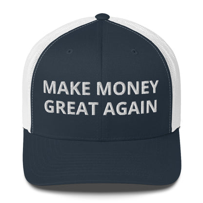 MAKE MONEY GREAT AGAIN Trucker Cap – Mesh-back cap with Bitcoin-themed slogan design