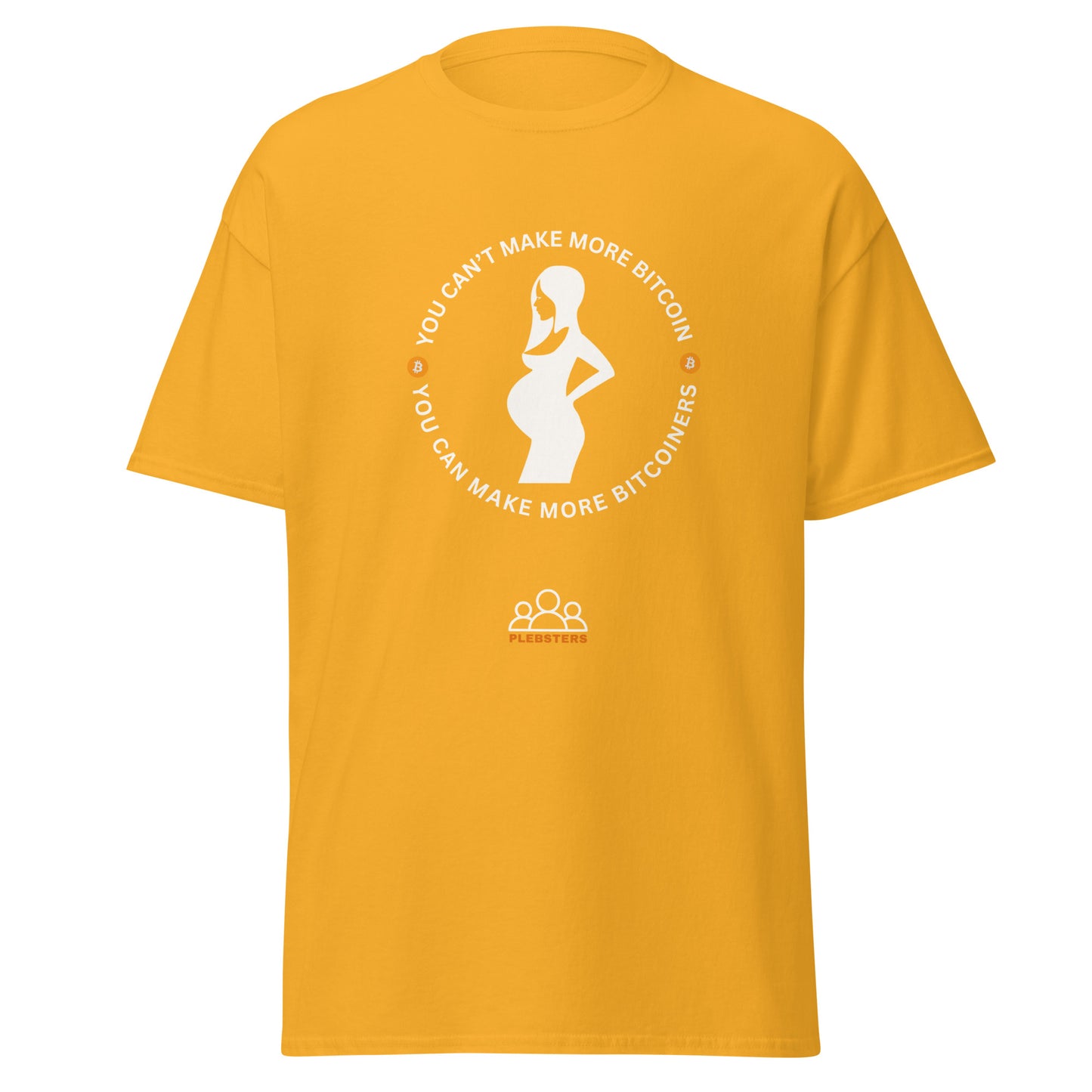 You Can't Make More Bitcoin Unisex Classic T-Shirt – Bitcoin-themed graphic tee in a classic fit gold