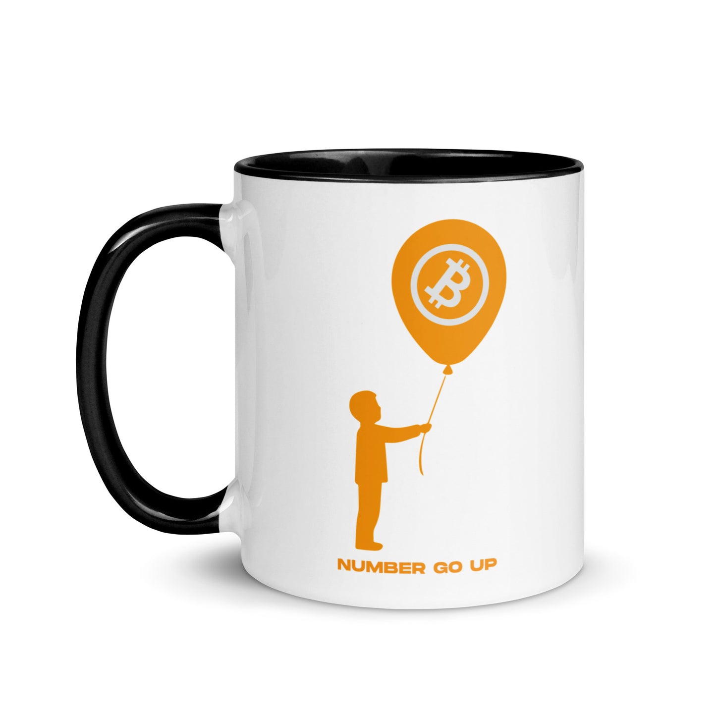 Number Go Up Mug with Color Inside – Ceramic mug featuring Bitcoin-themed 'Number Go Up' design with colorful interior