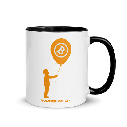 Number Go Up Mug with Color Inside – Ceramic mug featuring Bitcoin-themed 'Number Go Up' design with colorful interior