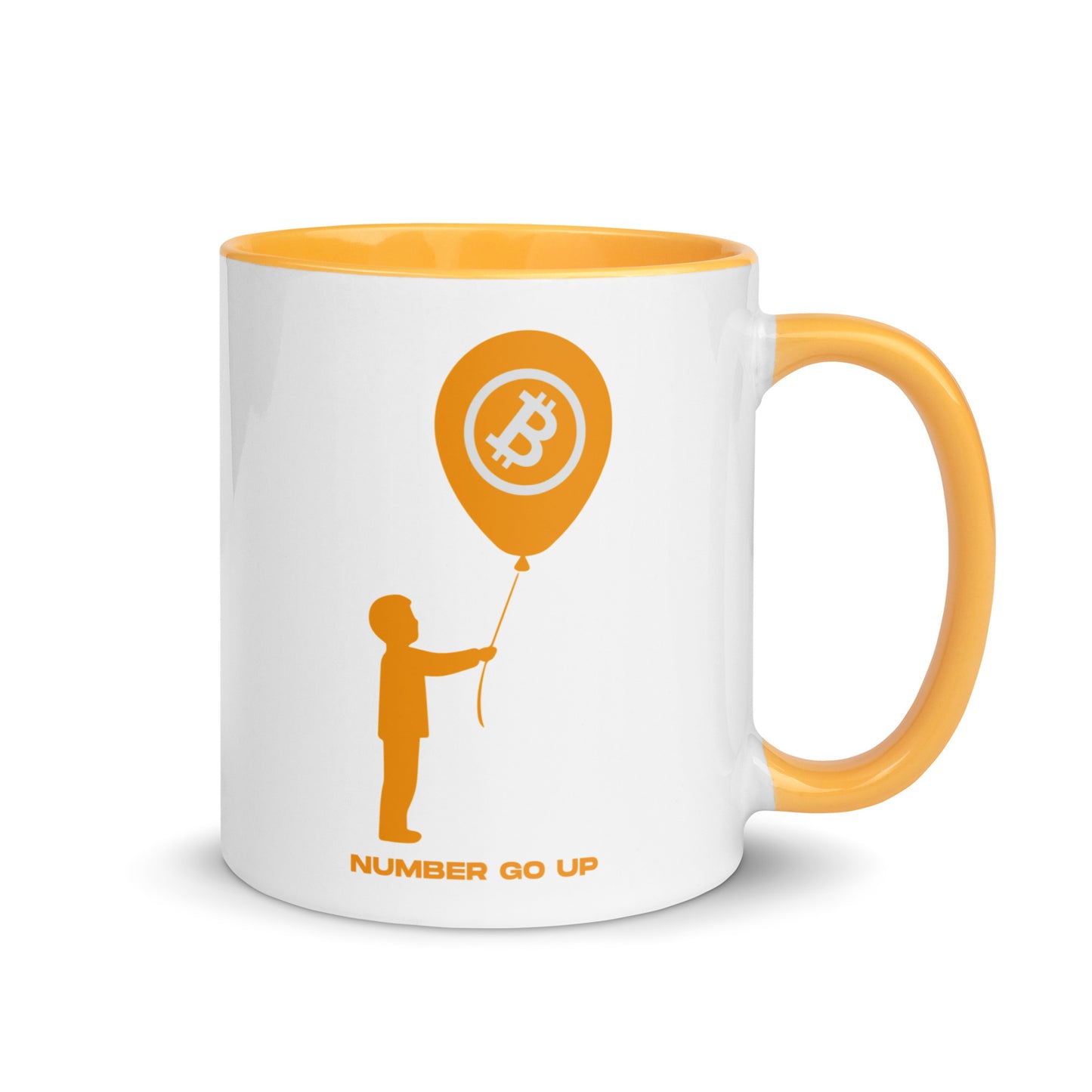 Number Go Up Mug with Color Inside – Ceramic mug featuring Bitcoin-themed 'Number Go Up' design with colorful interior