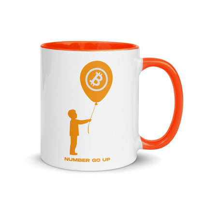 Number Go Up Mug with Color Inside – Ceramic mug featuring Bitcoin-themed 'Number Go Up' design with colorful interior